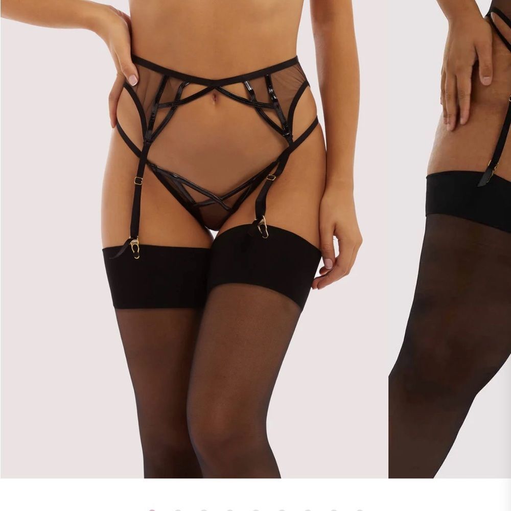Hustler Lingerie X Playful Promises Kelly Eggplant PVC Cut Out Suspender Size 10